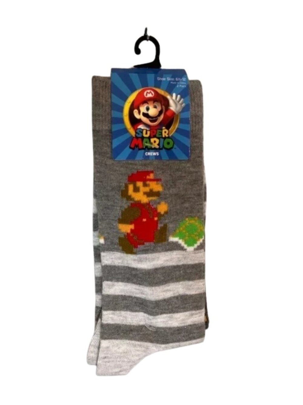 Nintendo Crew Socks Super Mario Gray Long Shoe Size 6-12